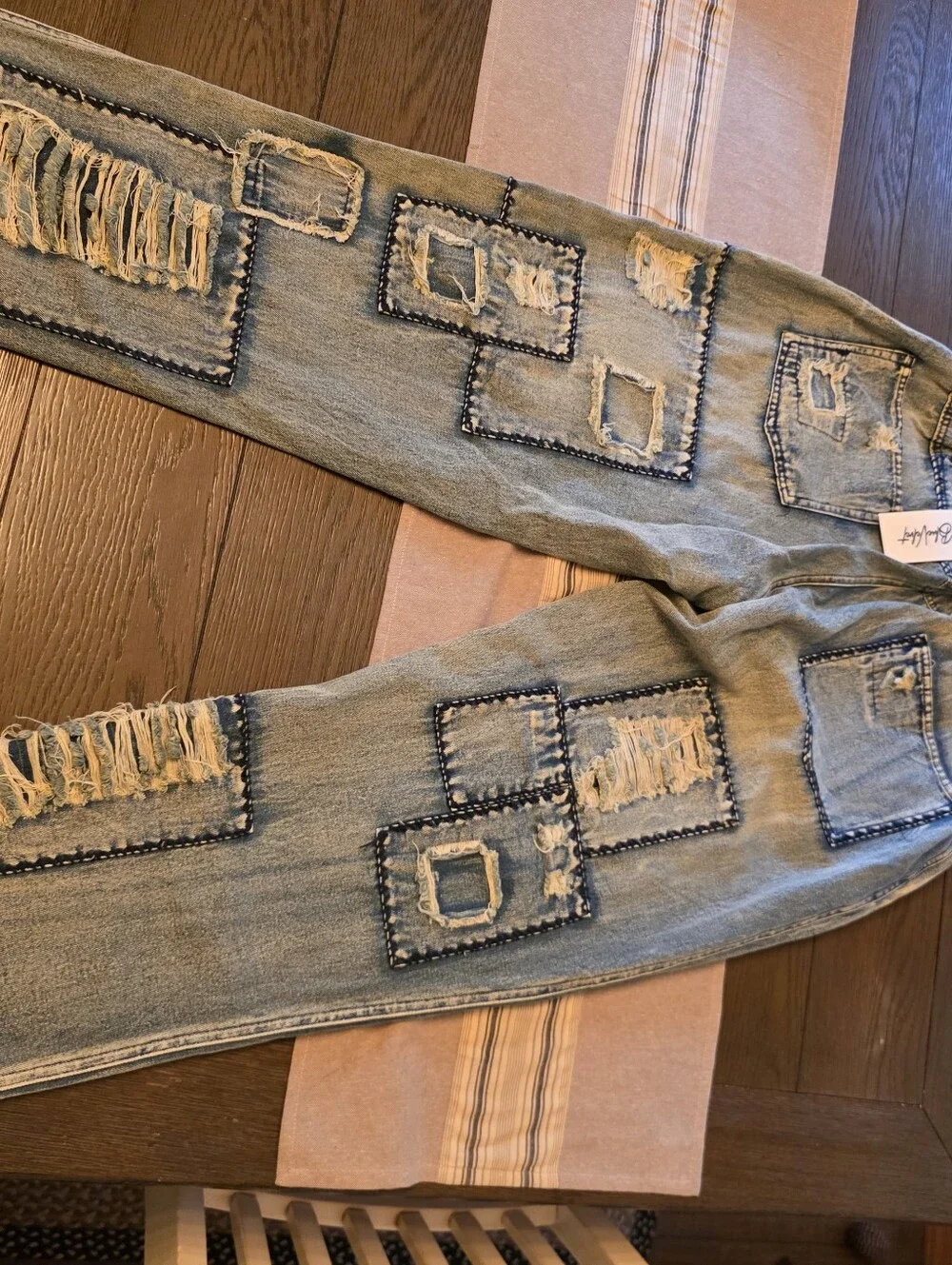 NWT Blue Velvet Boutique Baggy Distressed Patchwork Boho Hippie Festival Jeans L